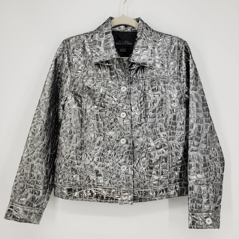Fabulous Furs Silver Croc-Embossed Jacket - Picture 1 of 8